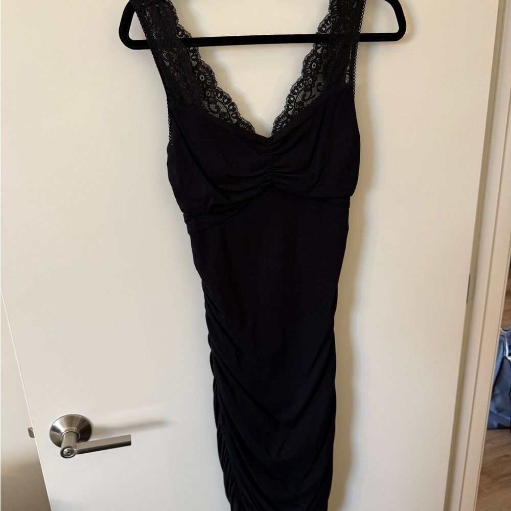 Express Elegant Black Lace Ruched Dress